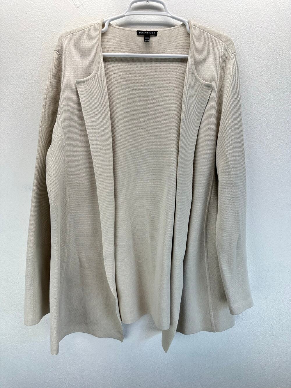 Eileen Fisher Open Front Silk Sweater Blazer Oatmeal XL Quiet Luxury Minimalist